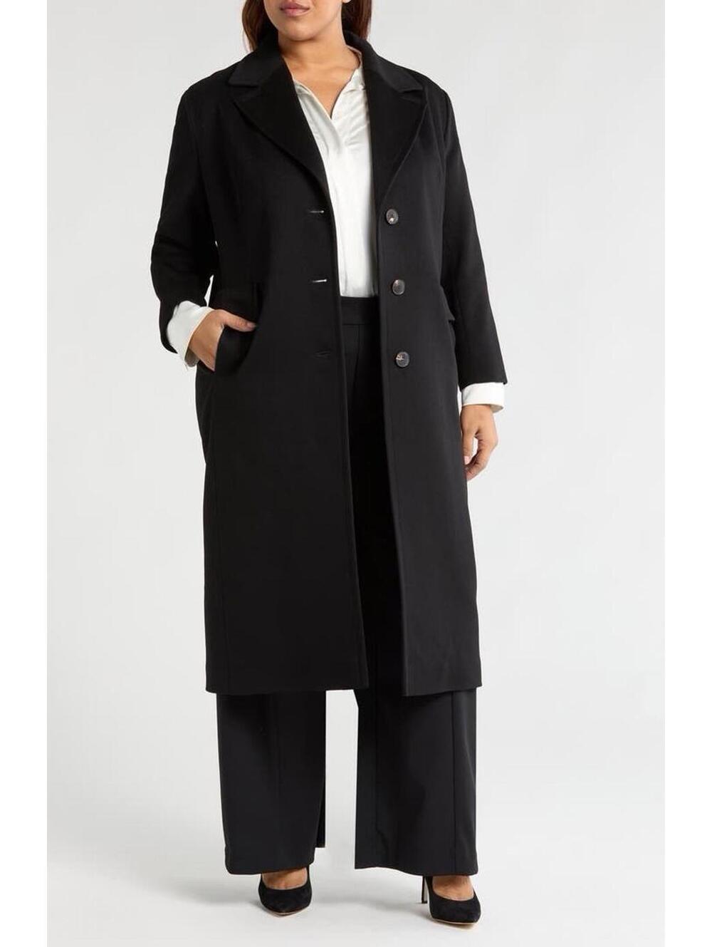 New Fleurette Holland Longline Wool Coat In Black Size 18W $1795